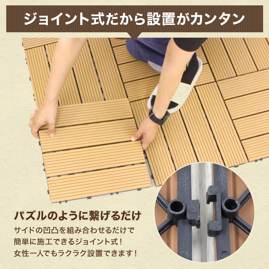 (crystal2020)木製ジョイントタイル 27枚 人工木 ウッドパネル 9～108枚セット ウッドデッキ ウッドタイル