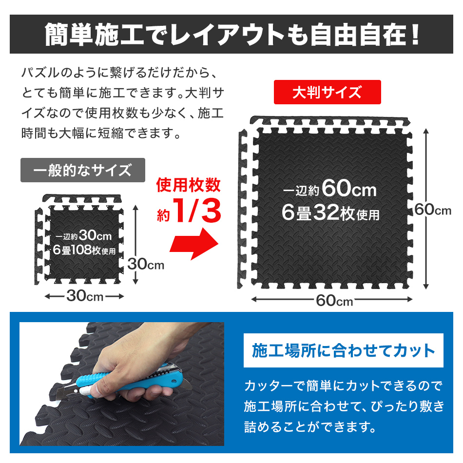 ジョイントマット ジム用 大判 60cm×60cm 4枚 1畳未満 (厚さ1.2 ジョイントマット ジム用 大判 60cm×60cm 4枚 1畳未満 (厚さ1.2
