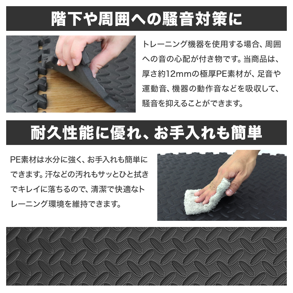 ジョイントマット ジム用 大判 60cm×60cm 4枚 1畳未満 (厚さ1.2