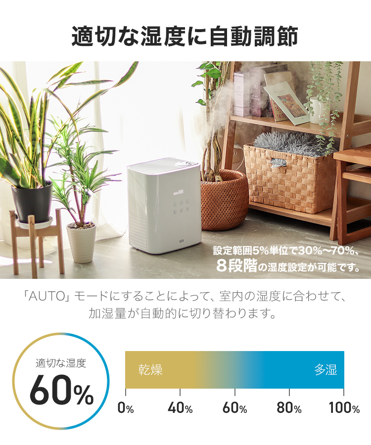 ハイブリット加湿器 (5.5L) リモコン操作 静音 ヒーター機能付