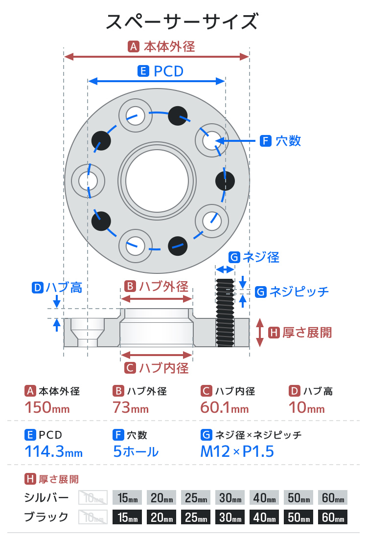 ワイドトレッドスペーサー 30mm PCD114.3 5H P1.5 ハブ一体型 ホイール ...